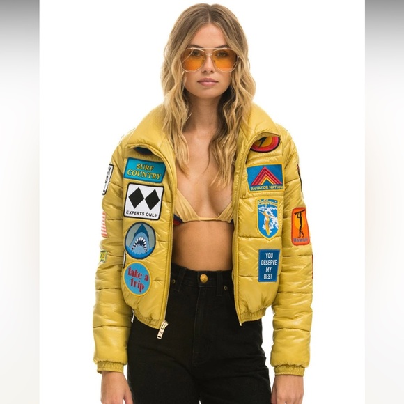 NWT - Aviator Nation - Vintage Patch Apres Puffer Jacket - Honey Glossy - Picture 1 of 6